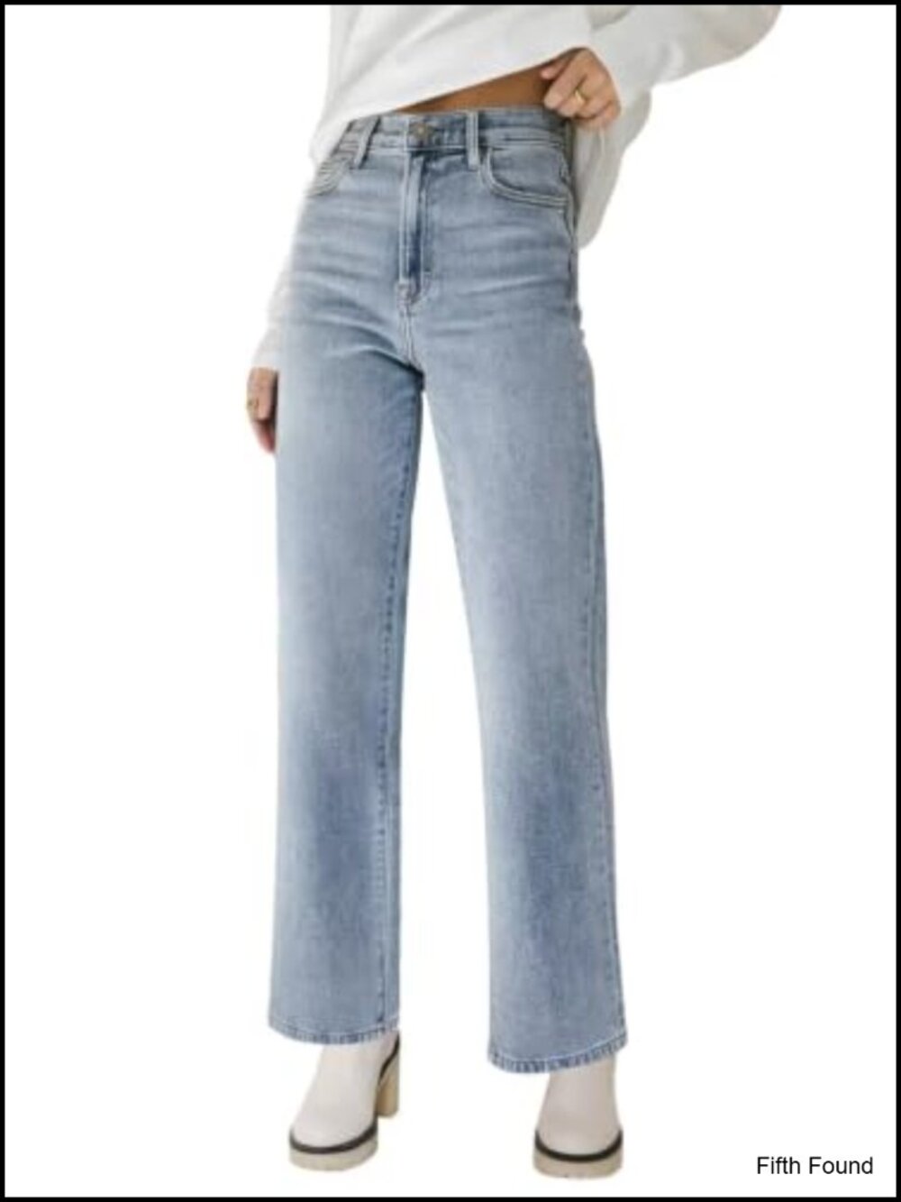 High Waisted Cropped Straight Leg Jeans Stretchy Frayed